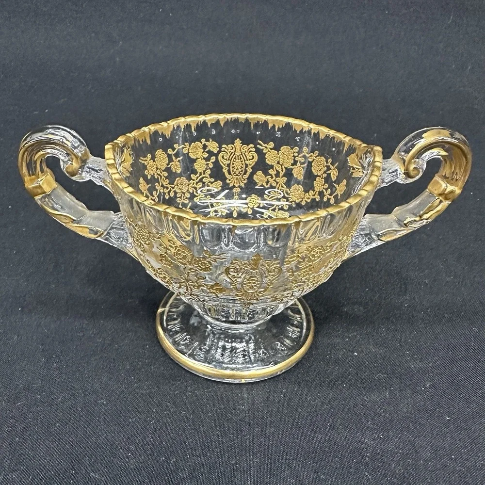 Cambridge 'Rose Point' Cream & Sugar Set With Gold Encrusted Decoration, Vintage